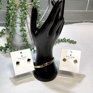 NWT Kate Spade 3 Piece Jewelry Gift Set - Gold Spade Bangle + 2 Pair Earrings